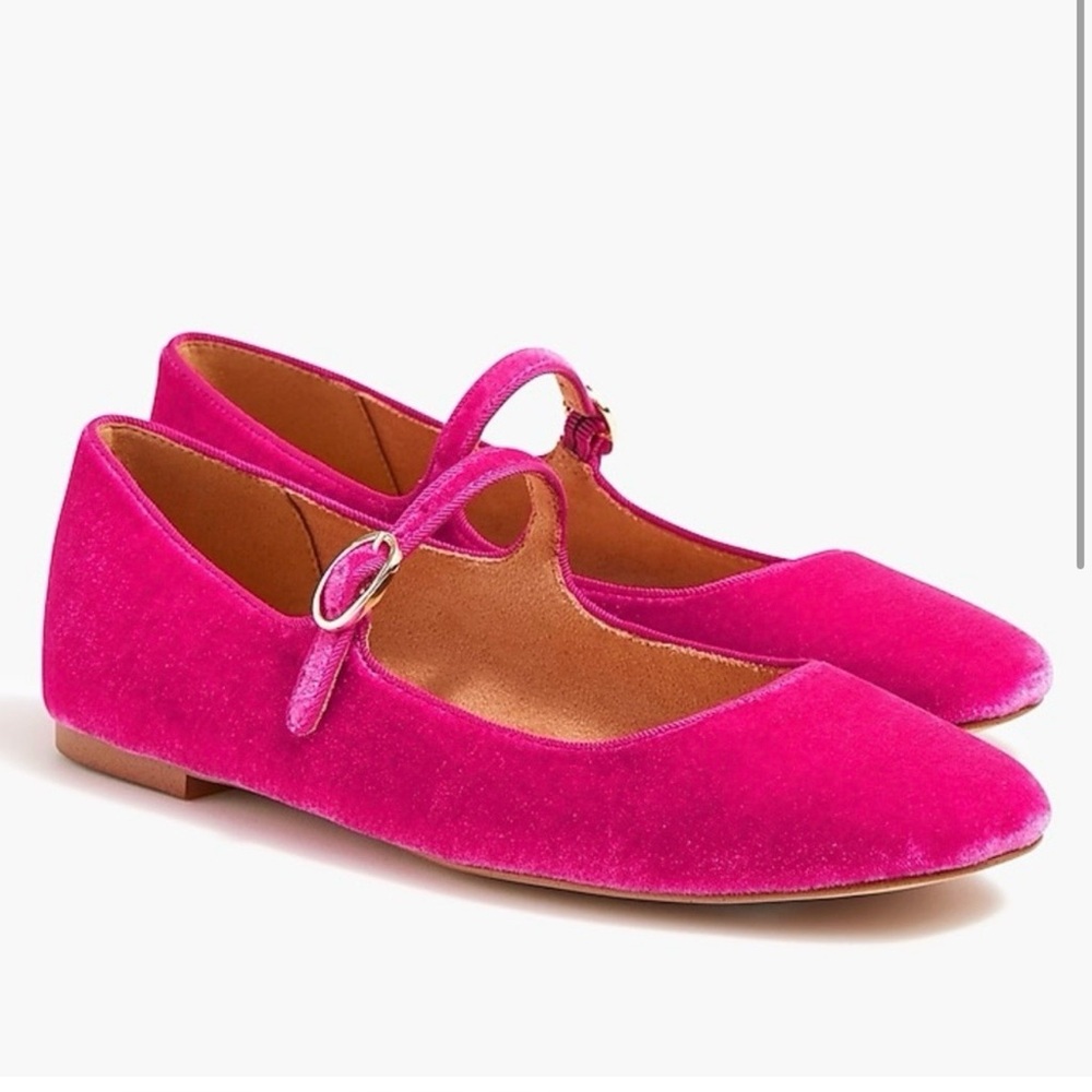 J Crew Vibrant Pink Velvet Mary Jane Flats